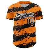 Custom Bay Orange Black-White 3D Pattern Design Paint Splash Stripe Authentic Baseball Jersey