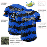Custom Thunder Blue Black-White 3D Pattern Design Paint Splash Stripe Authentic Baseball Jersey