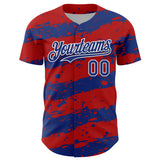 Custom Red Royal-White 3D Pattern Design Paint Splash Stripe Authentic Baseball Jersey