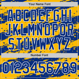Custom Gold Royal-White 3D Pattern Design Paint Splash Stripe Authentic Baseball Jersey