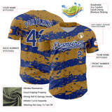 Custom Old Gold Royal-White 3D Pattern Design Paint Splash Stripe Authentic Baseball Jersey