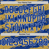Custom Old Gold Royal-White 3D Pattern Design Paint Splash Stripe Authentic Baseball Jersey