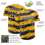 Custom Gold Navy-White 3D Pattern Design Paint Splash Stripe Authentic Baseball Jersey