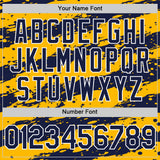 Custom Gold Navy-White 3D Pattern Design Paint Splash Stripe Authentic Baseball Jersey