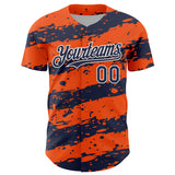 Custom Orange Navy-White 3D Pattern Design Paint Splash Stripe Authentic Baseball Jersey