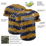 Custom Old Gold Navy-White 3D Pattern Design Paint Splash Stripe Authentic Baseball Jersey