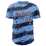 Custom Light Blue Navy-White 3D Pattern Design Paint Splash Stripe Authentic Baseball Jersey