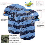 Custom Light Blue Navy-White 3D Pattern Design Paint Splash Stripe Authentic Baseball Jersey