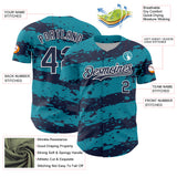 Custom Teal Navy-White 3D Pattern Design Paint Splash Stripe Authentic Baseball Jersey
