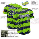Custom Neon Green Navy-White 3D Pattern Design Paint Splash Stripe Authentic Baseball Jersey