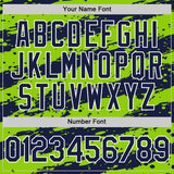 Custom Neon Green Navy-White 3D Pattern Design Paint Splash Stripe Authentic Baseball Jersey