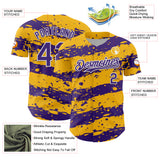 Custom Gold Purple-White 3D Pattern Design Paint Splash Stripe Authentic Baseball Jersey