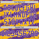 Custom Gold Purple-White 3D Pattern Design Paint Splash Stripe Authentic Baseball Jersey