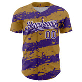 Custom Old Gold Purple-White 3D Pattern Design Paint Splash Stripe Authentic Baseball Jersey