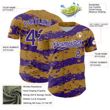 Custom Old Gold Purple-White 3D Pattern Design Paint Splash Stripe Authentic Baseball Jersey