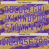 Custom Old Gold Purple-White 3D Pattern Design Paint Splash Stripe Authentic Baseball Jersey