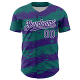 Custom Teal Purple-White 3D Pattern Design Paint Splash Stripe Authentic Baseball Jersey