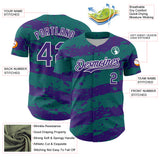 Custom Teal Purple-White 3D Pattern Design Paint Splash Stripe Authentic Baseball Jersey
