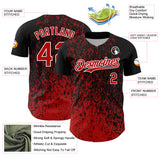 Custom Black Red-White 3D Pattern Design Abstract Fragment Splatter Authentic Baseball Jersey