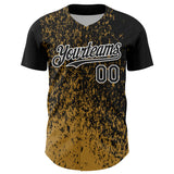 Custom Black Old Gold-White 3D Pattern Design Abstract Fragment Splatter Authentic Baseball Jersey