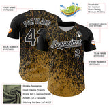 Custom Black Old Gold-White 3D Pattern Design Abstract Fragment Splatter Authentic Baseball Jersey