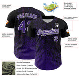 Custom Black Purple-White 3D Pattern Design Abstract Fragment Splatter Authentic Baseball Jersey