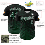 Custom Black Green-White 3D Pattern Design Abstract Fragment Splatter Authentic Baseball Jersey