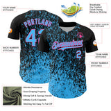 Custom Black Sky Blue-Pink 3D Pattern Design Abstract Fragment Splatter Authentic Baseball Jersey