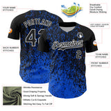 Custom Black Thunder Blue-White 3D Pattern Design Abstract Fragment Splatter Authentic Baseball Jersey