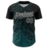 Custom Black Midnight Green-White 3D Pattern Design Abstract Fragment Splatter Authentic Baseball Jersey