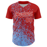 Custom Red Light Blue-White 3D Pattern Design Abstract Fragment Splatter Authentic Baseball Jersey