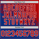 Custom Red Royal-White 3D Pattern Design Abstract Fragment Splatter Authentic Baseball Jersey