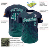 Custom Navy Teal-White 3D Pattern Design Abstract Fragment Splatter Authentic Baseball Jersey