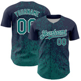 Custom Navy Teal-White 3D Pattern Design Abstract Fragment Splatter Authentic Baseball Jersey