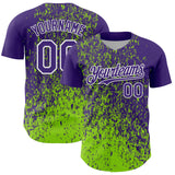 Custom Purple Neon Green-White 3D Pattern Design Abstract Fragment Splatter Authentic Baseball Jersey