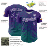 Custom Purple Teal-White 3D Pattern Design Abstract Fragment Splatter Authentic Baseball Jersey