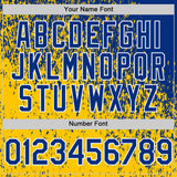 Custom Royal Yellow-White 3D Pattern Design Abstract Fragment Splatter Authentic Baseball Jersey