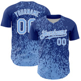 Custom Royal Light Blue-White 3D Pattern Design Abstract Fragment Splatter Authentic Baseball Jersey