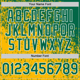 Custom Kelly Green Gold-White 3D Pattern Design Abstract Fragment Splatter Authentic Baseball Jersey