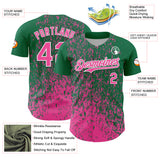 Custom Kelly Green Pink-White 3D Pattern Design Abstract Fragment Splatter Authentic Baseball Jersey
