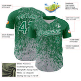Custom Kelly Green Gray-White 3D Pattern Design Abstract Fragment Splatter Authentic Baseball Jersey