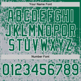 Custom Kelly Green Gray-White 3D Pattern Design Abstract Fragment Splatter Authentic Baseball Jersey