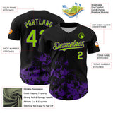 Custom Black Neon Green-Purple Splatter Authentic Baseball Jersey