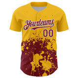 Custom Gold Crimson-White Abstract Splatter Grunge Authentic Baseball Jersey