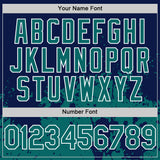 Custom Navy Teal-White Abstract Splatter Grunge Authentic Baseball Jersey