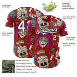Custom Red White-Black Sugar Skull Day of the Dead Mexican Folk Art Authentic Baseball Jersey