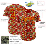 Custom Red Yellow Sugar Skull Day of the Dead Mexican Folk Art Authentic Baseball Jersey