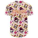 Custom Cream Orange Sugar Skull Day of the Dead Mexican Folk Art Authentic Baseball Jersey