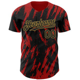 Custom Black Old Gold-Red 3D Pattern Design Splatter Torn Sharp Brush Stroke Authentic Baseball Jersey