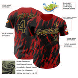 Custom Black Old Gold-Red 3D Pattern Design Splatter Torn Sharp Brush Stroke Authentic Baseball Jersey